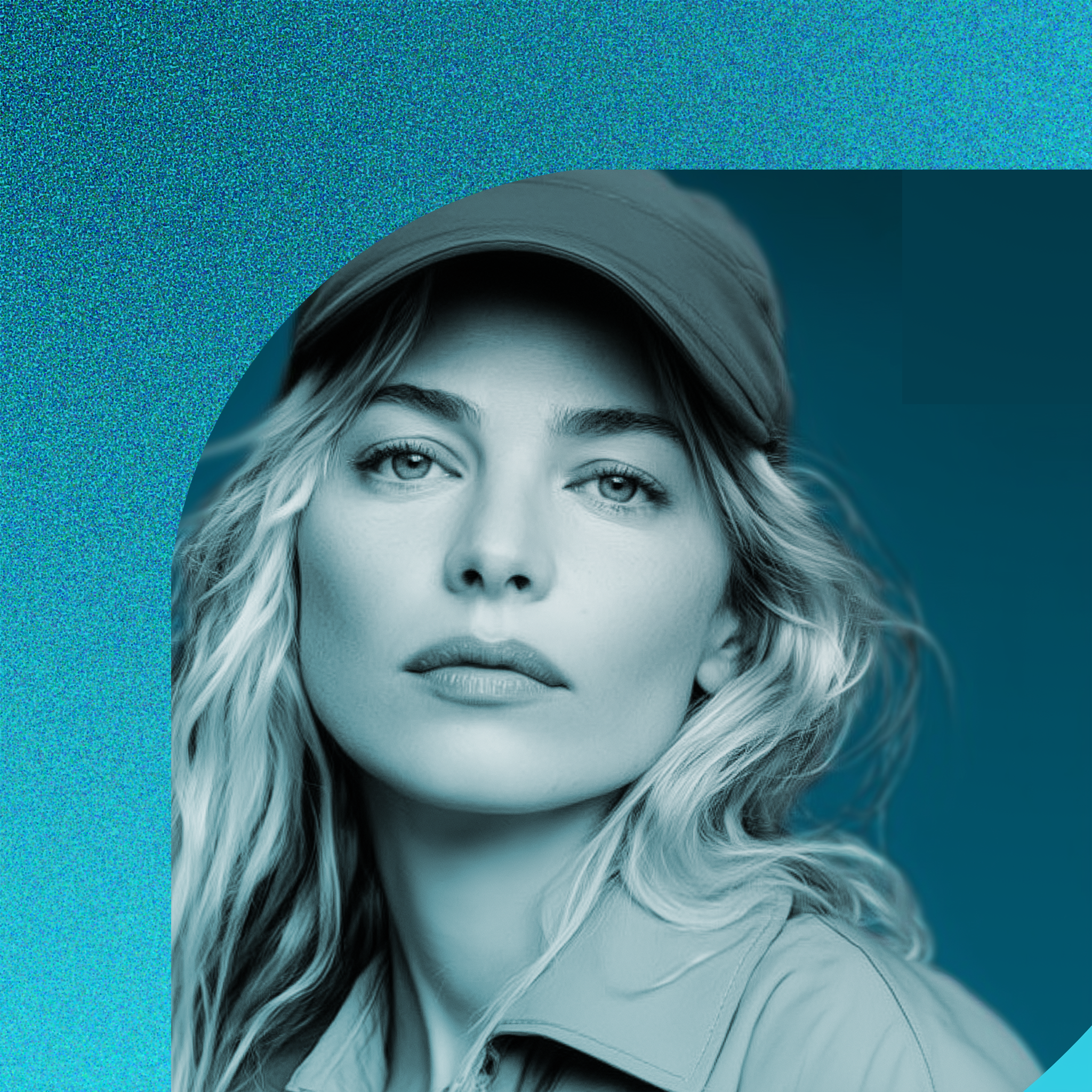 Young blonde media creative professional in a modern studio setting, working on branding visuals and digital content, representing a German language course for media, creative and luxury sectors, focused on international communication and professional positioning